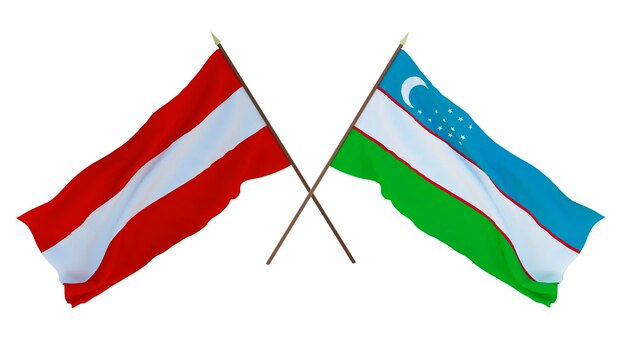 Representación 3D de fondo para diseñadores ilustradores Banderas del Día Nacional de la Independencia de Austria y Uzbekistán