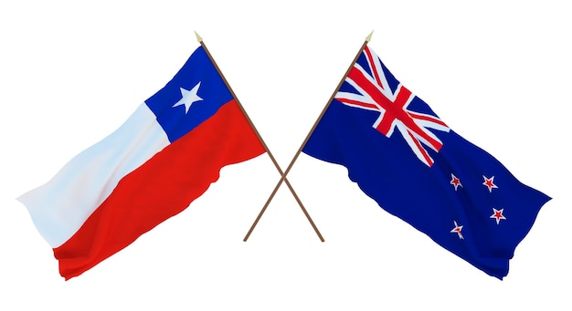Representación 3D de fondo para diseñadores ilustradores Banderas del Día Nacional de la Independencia Chile y Nueva Zelanda