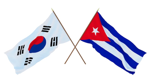 Representación 3D de fondo para diseñadores ilustradores Banderas del Día Nacional de la Independencia Corea del Sur y Cuba