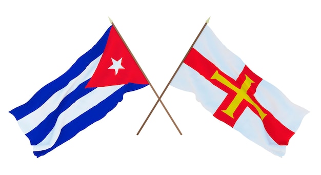 Representación 3D de fondo para diseñadores ilustradores Banderas del Día Nacional de la Independencia Cuba y Alguacilazgo de Guernsey