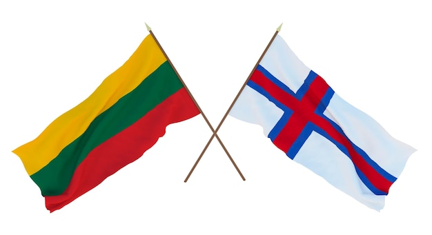 Representación 3D de fondo para diseñadores ilustradores Banderas del Día Nacional de la Independencia de Lituania y las Islas Feroe