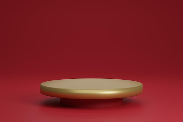 Representación 3d de fondo de escenario de producto mínimo de podio rojo y dorado de lujo realista