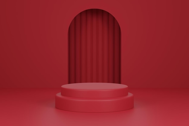 Representación 3d de fondo de escenario de producto mínimo de podio rojo de lujo realista