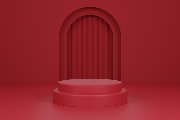 Representación 3d de fondo de escenario de producto mínimo de podio rojo de lujo realista