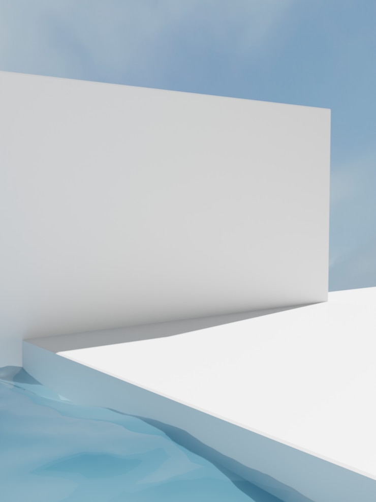 Representación 3D Fondo de exhibición de producto de horizonte al aire libre arquitectónico mínimo blanco puro para belleza