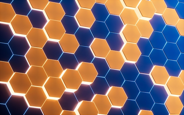 Representación 3d de fondo hexagonal brillante