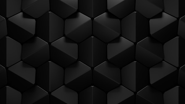 Representación 3D de fondo hexagonal negro abstracto