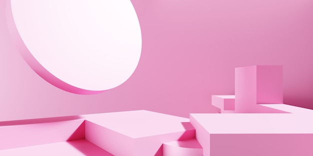 Representación 3d de fondo mínimo geométrico abstracto de podio rosa vacíopublicidadExhibición del producto