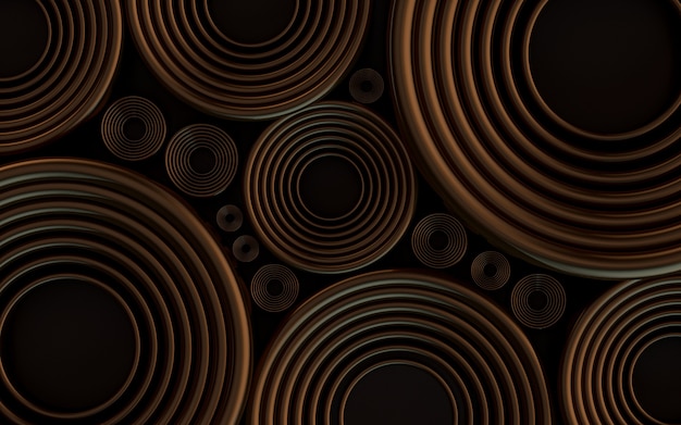Representación 3d del fondo del modelo del círculo geométrico abstracto de lujo marrón oscuro