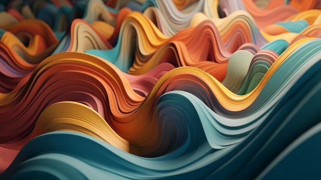 Representación 3d de fondo ondulado abstracto con ondas de colores IA generativa