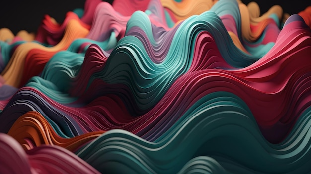 Representación 3d de fondo ondulado abstracto con ondas de colores IA generativa