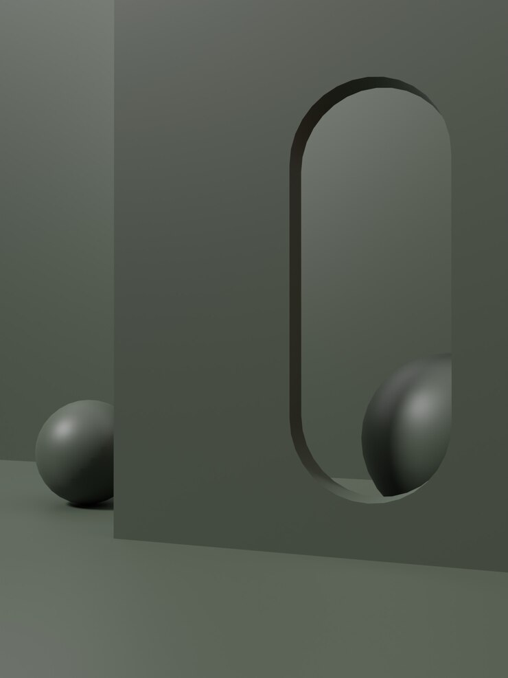 Representación 3D Fondo de pantalla de producto de disparo de estudio azul oscuro o verde monocromo con geometría