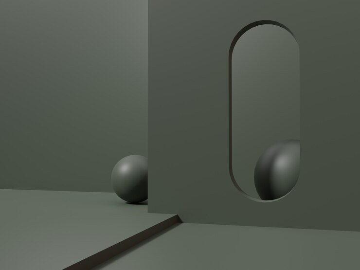 Representación 3D Fondo de pantalla de producto de disparo de estudio azul oscuro o verde monocromo con geometría