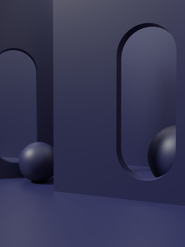 Representación 3D Fondo de pantalla de producto de disparo de estudio azul oscuro o verde monocromo con geometría