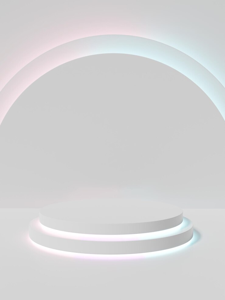 Representación 3D Fondo de pantalla de producto de disparo de estudio de habitación blanca con formas geométricas e iridiscente