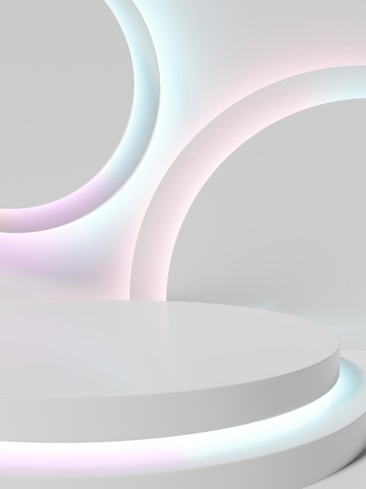 Representación 3D Fondo de pantalla de producto de disparo de estudio de habitación blanca con formas geométricas e iridiscente