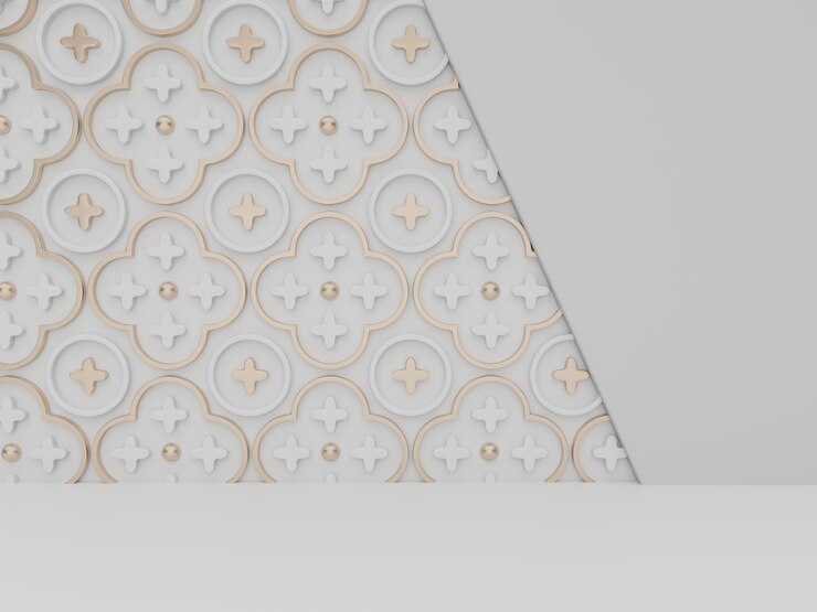 Representación 3D Fondo de pantalla de producto de disparo de estudio navideño o estacional con patrón de pared