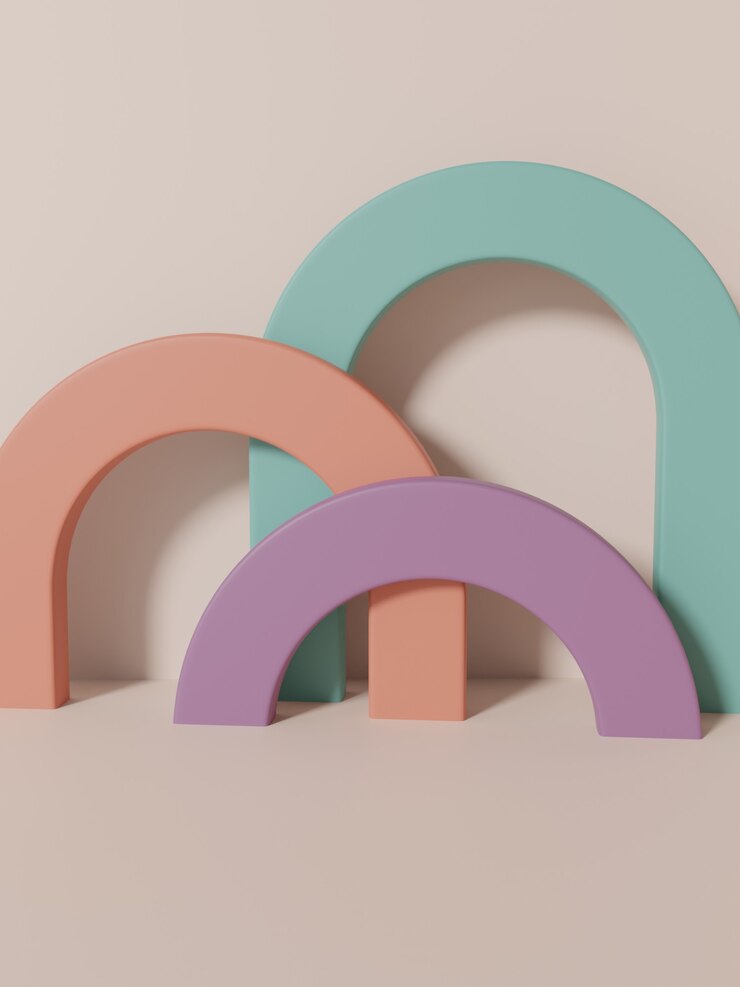 Representación 3D Fondo de pantalla de producto de disparo de estudio de varios colores retro con bloques de rompecabezas