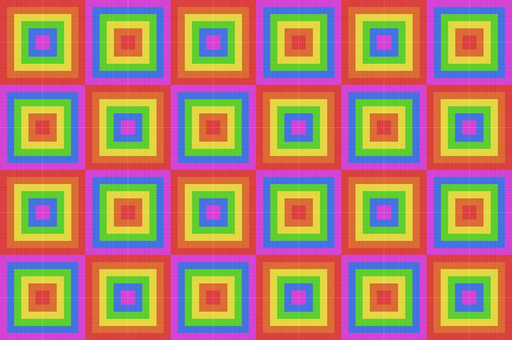 Foto representación 3d fondo de la pared del azulejo del arte del modelo de la forma del cuadrado del diseño del color del arco iris del lgbt del vintage.