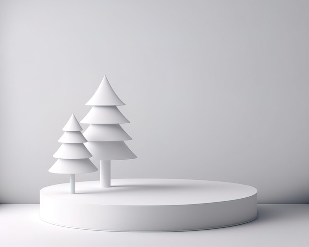 Representación 3D de fondo de pedestal de podio de producto de navidad blanco en blanco