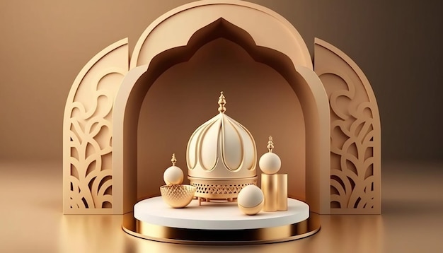 Representación 3d fondo de podio islámico de ramadán IA generativa