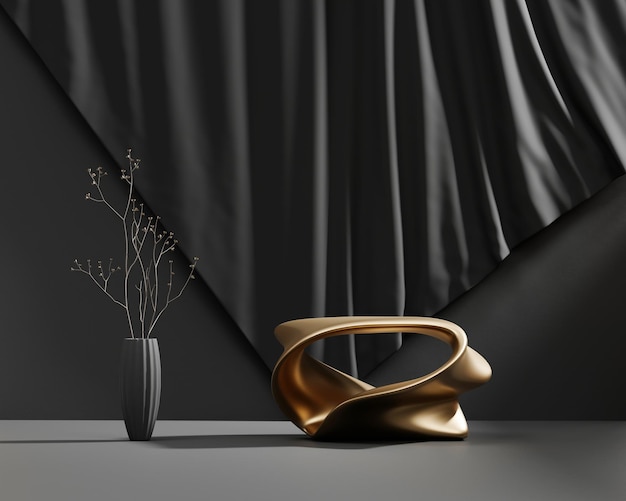 Representación 3D fondo de presentación de producto de podio de plataforma de oro abstracto