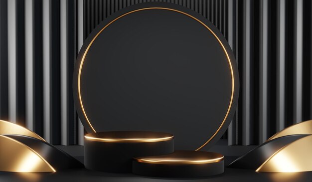 Representación 3D de fondo de producto en blanco para cosméticos en crema Fondo de podio negro moderno