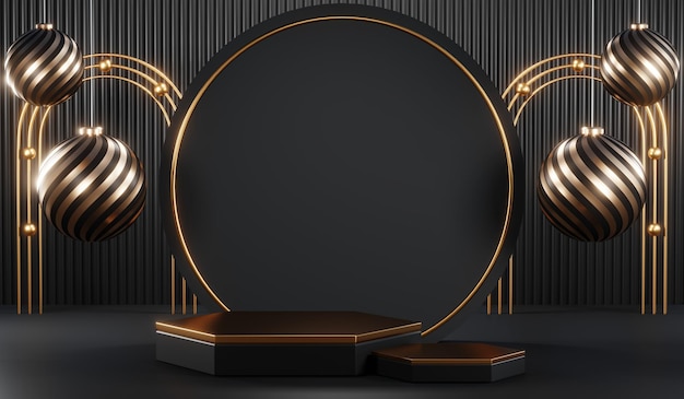 Representación 3D de fondo de producto en blanco para cosméticos en crema Fondo de podio negro moderno