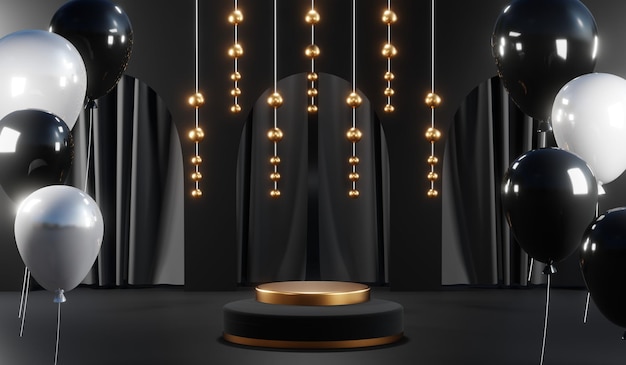 Foto representación 3d de fondo de producto en blanco para cosméticos en crema fondo de podio negro moderno