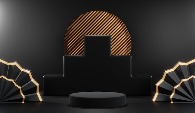 Representación 3D de fondo de producto en blanco para cosméticos en crema Fondo de podio negro moderno