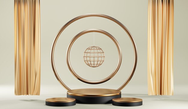 Representación 3D de fondo de producto en blanco para cosméticos en crema Fondo de podio de oro moderno