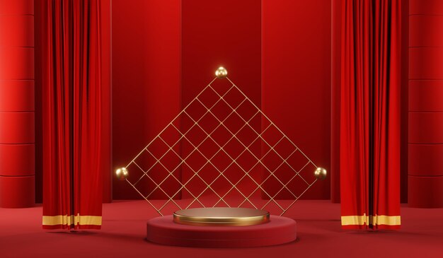Representación 3D de fondo de producto en blanco para cosméticos en crema Fondo de podio rojo moderno
