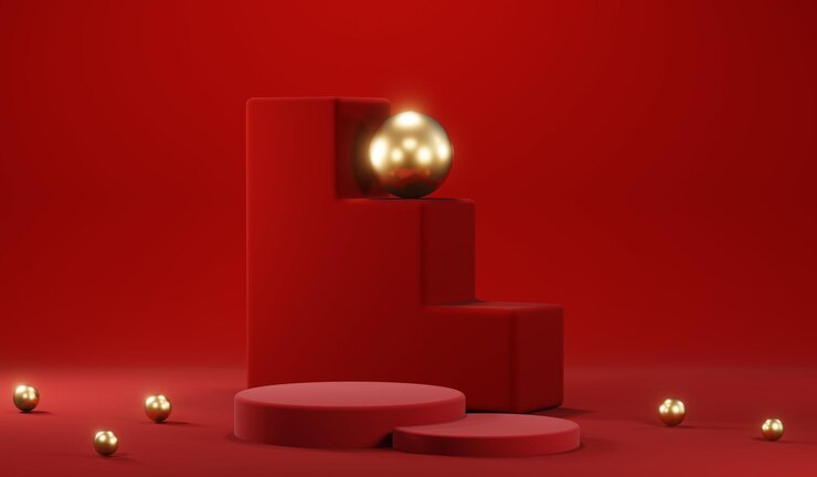 Representación 3D de fondo de producto en blanco para cosméticos en crema Fondo de podio rojo moderno