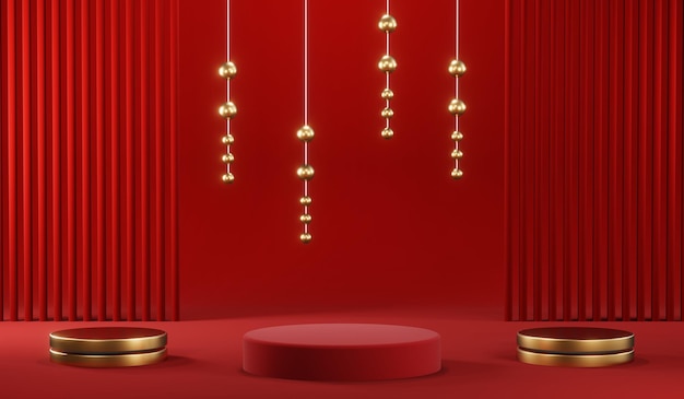 Representación 3D de fondo de producto en blanco para cosméticos en crema Fondo de podio rojo moderno