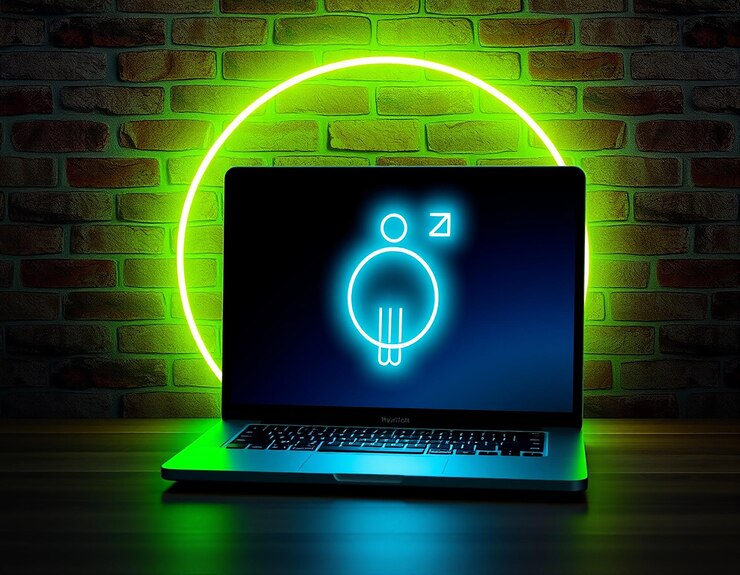 Foto representación en 3d del fondo del producto de luz de neón