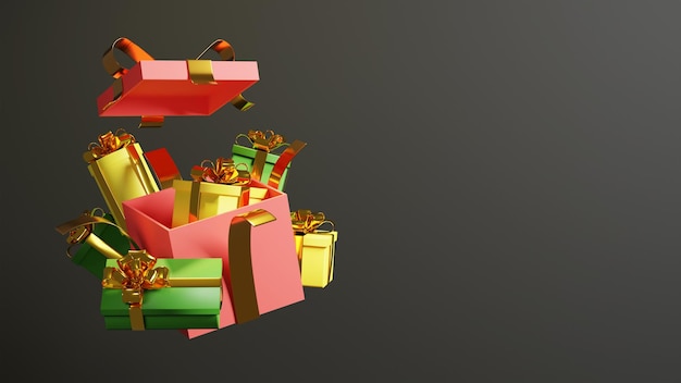 Representación 3d fondo realista de feliz navidad con caja de regalo