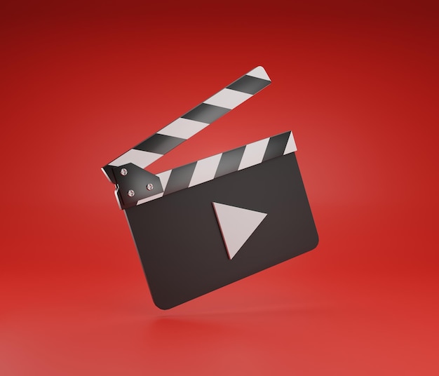 Representación 3d de fondo rojo de Clapper Film Concept.