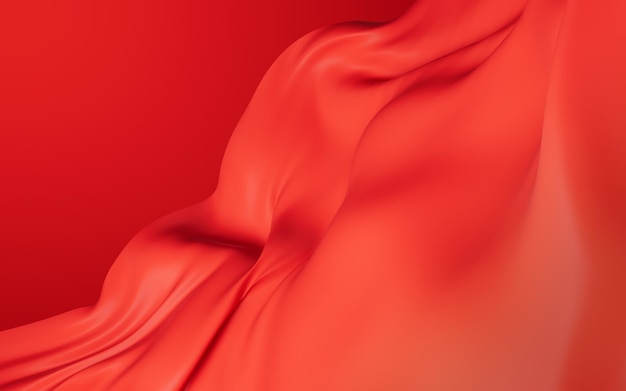 Representación 3d de fondo de tela roja que fluye