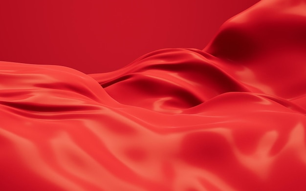 Representación 3d de fondo de tela roja que fluye