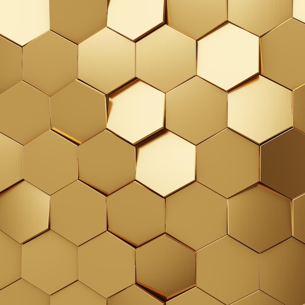 Representación 3d de fondo de textura hexagonal de oro futurista