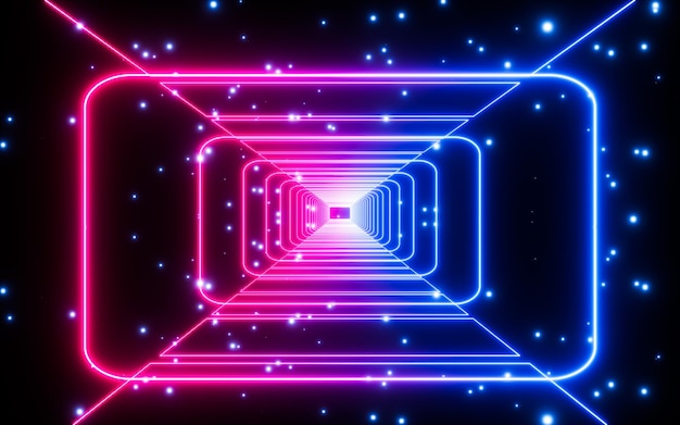 Representación 3d de fondo de túnel de neón brillante