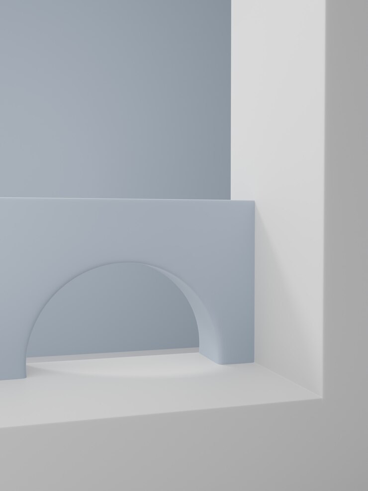 Representación 3D Fondo de visualización de producto de bloques de arco o rompecabezas geométricos o abstractos mínimos