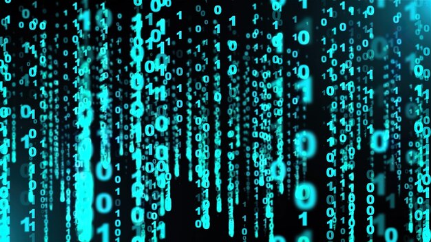 Representación 3d de fondo web con datos de matriz Código de programación con números que se ejecutan a través de la pantalla de la computadora generada por computadora
