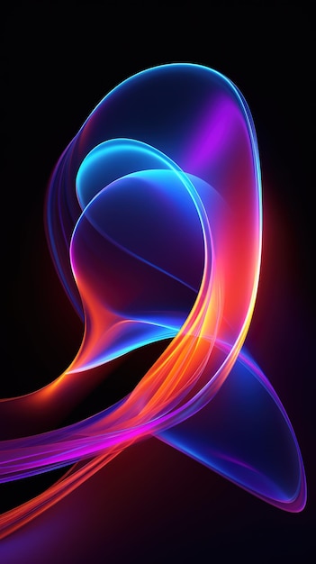 Representación 3D de forma abstracta brillando en el espectro ultravioleta con líneas de neón curvas sobre un fondo colorido Concepto de energía futurista Perfecto para su uso en publicidad, marketing y diseño