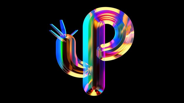 Una representación en 3D de una forma de cactus de color arco iris en un fondo negro