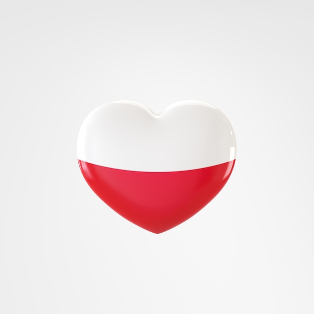 Representación 3d de la forma del corazón de la bandera de Polonia