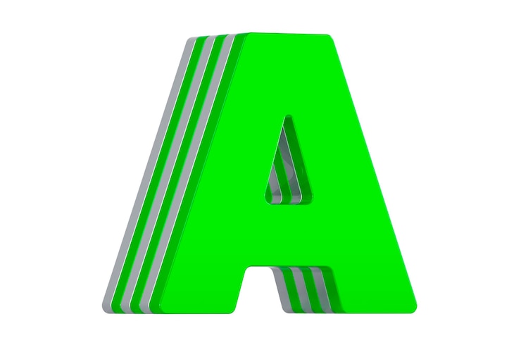 Foto representación 3d de la fuente en capas green letter a