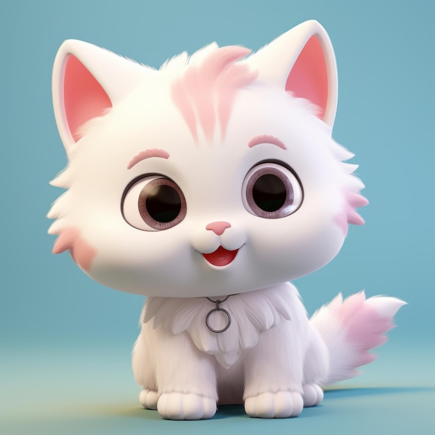 Representación 3D de un gato blanco con ojos rosados.