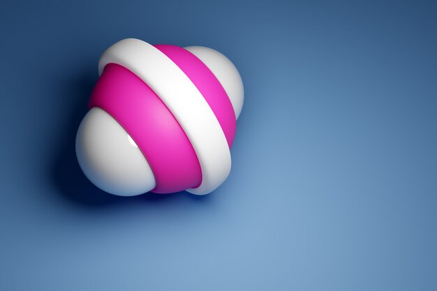 Representación 3D de un giroscopio blanco y rosa sobre un fondo azul.