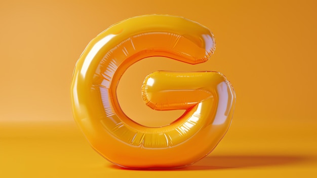 Una representación 3D de un globo naranja brillante en forma de la letra G El globo está sobre un fondo naranja sólido y tiene una superficie reflectante brillante